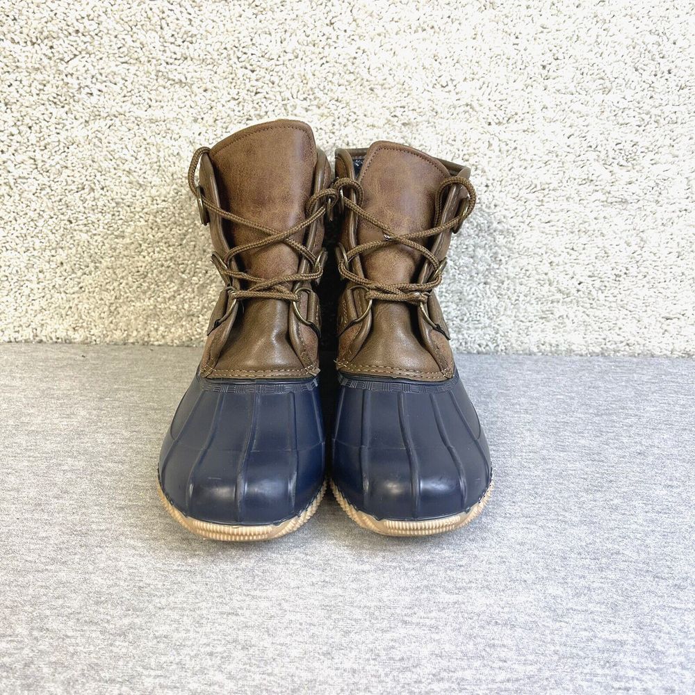Magellan Outdoors Duck Boots Women's 8M Navy Blue/Brown‎ Blue Plaid Lining